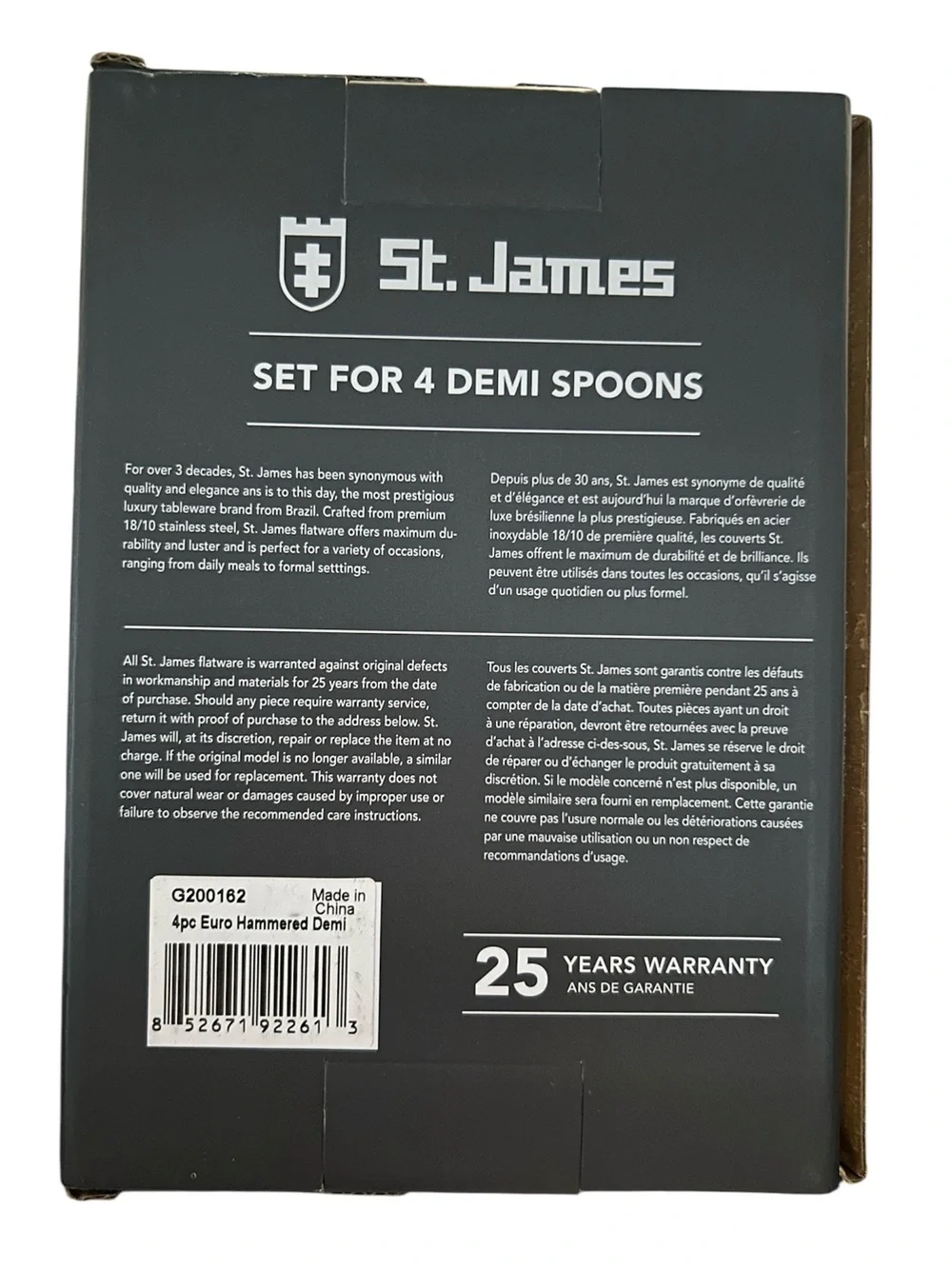 New in Box St. James Euro Hammered Demi Spoon Set of 4 - 18/10 Stainless Steel